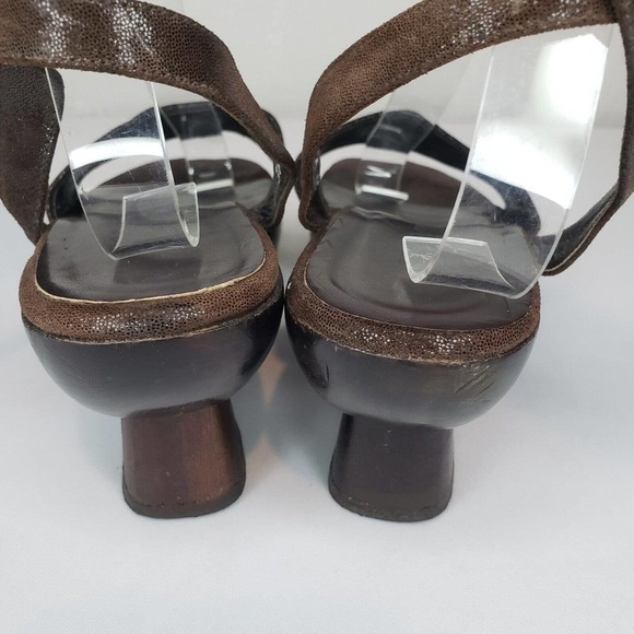 VERA PELLE Antique Japanese Wooden Shoes Asian Ankle Wrap Open Toe Sz 37 Brown - Picture 5 of 14